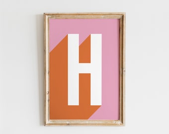 Letter H Initial Print For Nursery Pink, Alphabet Print, Girls Nursery Print, Nursery Wall Art, Play Room Poster, Personalised Gift