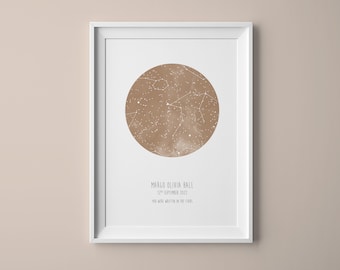 Mothers Day Gift, Personalised Neutral Star Map Print, Night You Were Born Gift, New Baby Gift, The Night Sky, Stars Map Poster