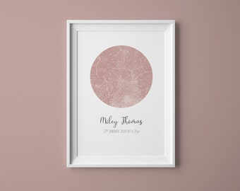 Personalised Dusky Pink Star Map Print, The Night You Were Born Gift, New Baby Gift, The Night Sky, Stars Map Poster, Girls Nursery Art