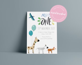 Wild One 1st Birthday Party Invitation download, 1 Year Old Party Invite, Jungle Theme Party Invite, Boys Party Invite, Animal Party