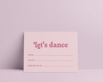Retro Pink Wedding Song Request Cards, Let’s Dance DJ Request Cards, Wedding Reception Music Request Cards, Bridal Shower Game