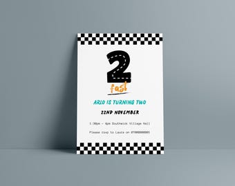 Two Fast Party Invite template, 2 Fast invite digital, Two Fast Invite, Racing Car Birthday Invite, Racing Car Invite, Canva Template