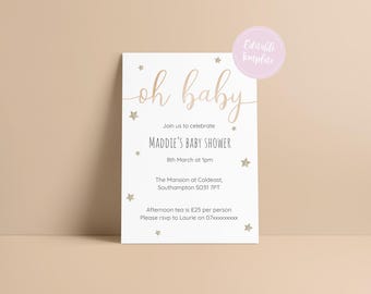 Neutral Baby Shower Printable Invite, Neutral Oh Baby Invitation, Digital Baby Shower Invitation Print at Home