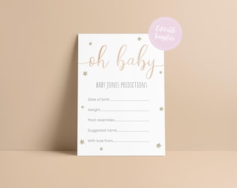 Neutral Baby Shower Prediction Cards, Neutral Oh Baby Prediction Cards, Digital Baby Shower Prediction Cards - Print at Home