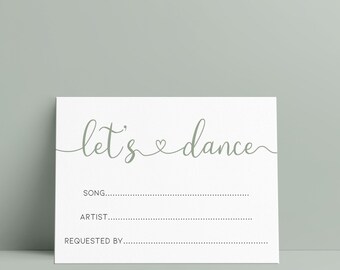 Let's Dance Wedding Song Request Card in Sage Green,  Wedding Invitation, Green Wedding Theme, Music Request Card, DJ Song Request Card