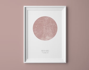 Personalised Pink Star Map Print, Night You Were Born Gift, New Baby Gift, The Night Sky, Stars Map Poster, Gift for kids