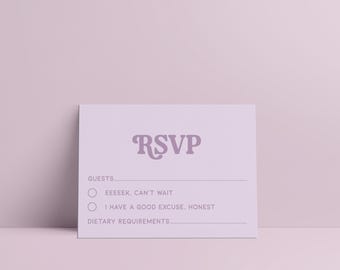 Lilac Contrast Wedding RSVP Cards, Retro Wedding Invite, Purple Wedding Theme, Colourful Wedding Stationery, Pastel Wedding RSVP Cards