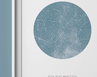 Blue Night Sky Print Baby Birth Date, Night You Were Born, New Baby Gift, The Night Sky, Night Sky Poster, Wedding Constellation