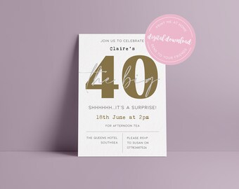 Personalised 40th Birthday Invitations, Birthday Invite, Surprise Party, Birthday Invitations for Men, Birthday Invitations for Women
