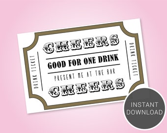 Drink Token | Wedding Bar | Drink Ticket |  Instant Download | Print at Home | Downloadable