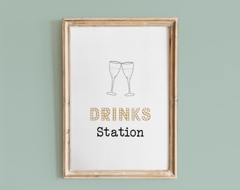 Drinks Sign Not digital, Drinks Station Wedding Sign, Drinks Table sign, Birthday Party Drinks Sign, Wedding Bar Sign, Drinks menu