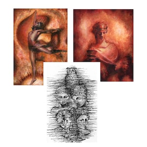 Set of 3 Digital Prints A3 Premium Satin Photo Paper 300 gm - Witches' Dance,The youth of Bacchus,Lovers in Attica - Signed art- ancient art