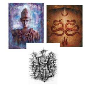 Set di 3 stampe digitali A3 Premium Satin Photo Paper 300 gm-Dea Atena, Serpenti di Pompei, TheThree Enti di beneficenza-Arte firmata- Antica Grecia