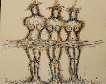 The Three Graces - ORIGINAL ART - Colored pencils,ancient Greece,mythology