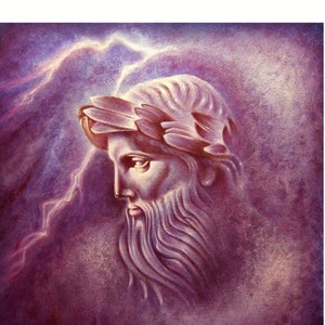 Zeus - Dio del tuono. Stampa artistica Giclee su carta Hahnemühle Photo Matt Fibre bianco caldo da 200 g firmata dall'artista-Mitologia greca