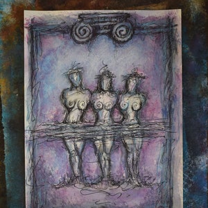 Ladies In Purple - OPERE D'ARTE ORIGINALI - Matita e polveri su carta, Antica Grecia, Mitologia