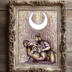 Pan e la capra - Stampa d'arte giclée su carta Hahnemühle Bamboo 265g (senza cornice) firmata dall'artista.Satiro,grecia antica