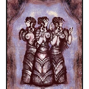 Ladies in blue - Velvet 300gr stampa carta - Matita,e polveri su carta,Cnosso,Creta,Antica Grecia