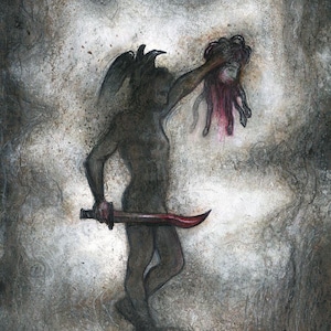 Perseus and Medusa - ORIGINAL ART - (Unframed)  Oils and dusts on paper
