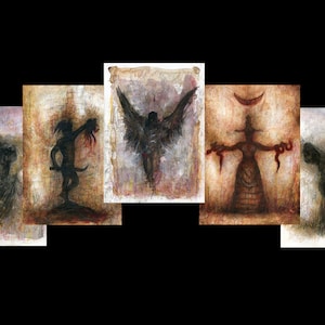 Ombre dal passato - ARTE ORIGINALE - Set di 5 opere - Matita, oli e polveri su carta A4