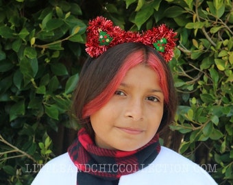 Cute Ugly Christmas Sweater Kids Kitty Headband, Tacky Christmas Headband, Christmas Tree Red Headband- Christmas Gift  Ugly Christmas Party
