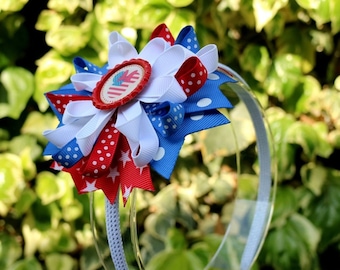 4th of July red white blue striped Headband