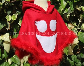 READY TO SHIP - Red Ghost Boo Happy Girly Lashes Halloween Poncho - Ghost Poncho - Ghost Halloween costume - Ghost Costume Cape