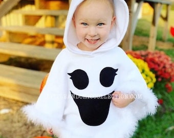 Ghost Boo Happy Girly Lashes Halloween Poncho - Ghost Poncho - Ghost Halloween costume - Ghost Costume Cape