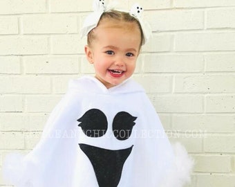 Ghost Boo Happy Girly Lashes  Halloween Poncho - Ghost Poncho - Ghost Halloween costume - Ghost Costume Cape