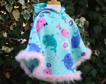 READY TO SHIP - Donut Whale Winter Poncho - Christmas cape - christmas gift - dress up