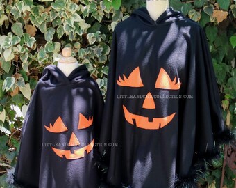 Black Jack O'Lantern Pumpkin Halloween Poncho - Pumpkin Poncho -Pumpkin Costume - Adult Pumpkin Halloween Costume Cape