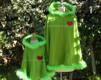 Adult Green Red Sequin Heart Christmas Poncho  - Cute Ugly Christmas Sweater Tacky Christmas sweater- Christmas Gift Christmas Party
