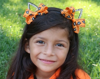 Spider Halloween Hairbow Cat Ears Headband - Halloween Hairbow- Halloween Hair Accessories- Halloween Hair Bows- Spider Costume