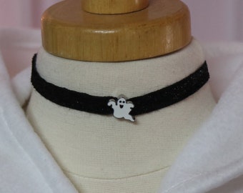 Little Girl Glitter Ghost Charm Choker Necklace