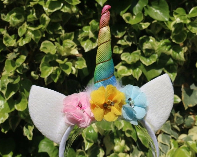 Featured listing image: Unicorn Rainbow Pink Floral Birthday Girl Headband