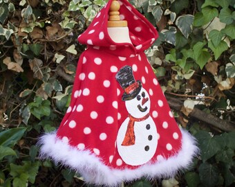 READY TO SHIP - Red and White Polkadot Christmas Sequins Snowman Poncho - Christmas Poncho - Christmas Gift - christmas ugly sweater