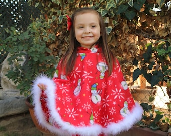READY TO SHIP - Red and White Christmas Snowman Poncho - Christmas Poncho - Christmas Gift