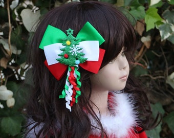 Christmas Tree lights pom pom snowflake Hairbow - Christmas Bow - Christmas Gift - Tacky Christmas ugly sweater big bow
