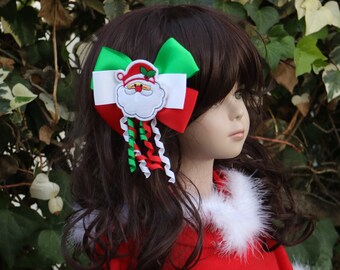 Christmas Santa Clause Red White Green Hairbow - Christmas Bow - Christmas Gift - Tacky Christmas ugly sweater big bow