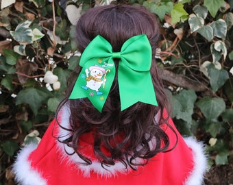 Merry Christmas  Pink and White Snowman Green Cute Big Bow Kids Hairbow, Tacky Christmas Bow, Snowman- Christmas Gift - Ugly Christmas Party
