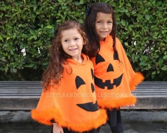 Jack O'Lantern Pumpkin Halloween Poncho - Pumpkin Poncho -Pumpkin Costume - Pumpkin Halloween Costume Cape