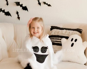 Ghost Boo Happy Girly Lashes  Halloween Poncho - Ghost Poncho - Ghost Halloween costume - Ghost Costume Cape