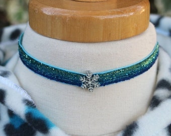 Little Girl Glitter Blue Frozen ice Princess Snowflake Christmas Charm Choker Necklace