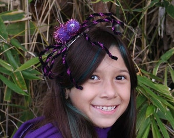 Halloween Fuzzy Spider Hairclip - Halloween Hairbow-  Spider Costume - Purple & Black