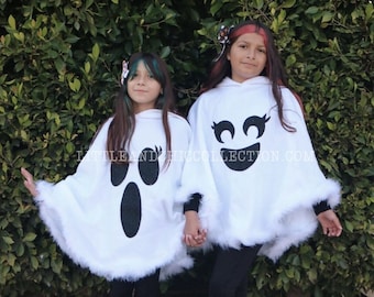 Surprised Ghost Boo Happy Crescent Girly Lashes Halloween Poncho - Ghost Poncho - Ghost Halloween costume - Ghost Costume Cape