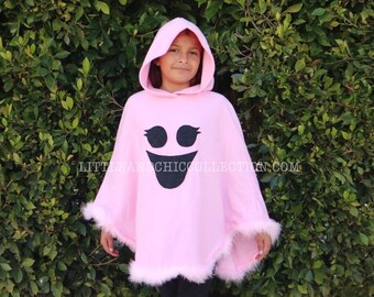Pink Ghost Boo Happy Girly Lashes  Halloween Poncho - Ghost Poncho - Ghost Halloween costume - Ghost Costume Cape