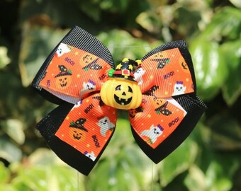 Halloween Pumpkin & Ghosts  Hairbow - Halloween Hairbow-  Pumpkin Costume - Ghost Costume - Halloween Bow in Black