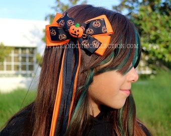 Ponytail Halloween Pumpkin Hairbow - Halloween Hairbow-  Pumpkin Costume -