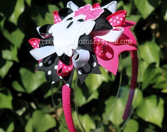 Halloween Surprised Ghost Pink & Black Headband - Halloween Outfit - Halloween Hair bow - Halloween Headband