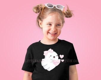 Valentines Boo xoxo - hugs - love tshirt - Happy Girly Lashes Bow Ghost Heart Tee